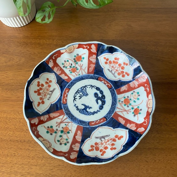 Antique Japanese Imari Porcelain Ceramic Plate Early 1900s Blue Red Scalloped - Picture 2 of 5